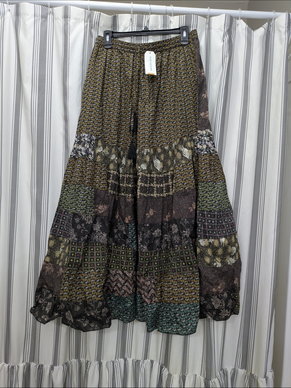Rustic Floral Patchwork Tiered Flare Pants